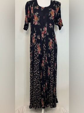 Vintage 90s Statins Romantic Floral Cottage Dress Crinkle Medium Boho Country